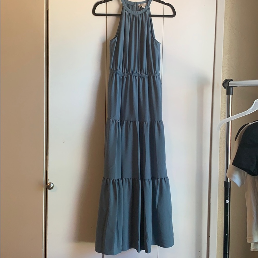 Tiered aqua blue woven maxi dress